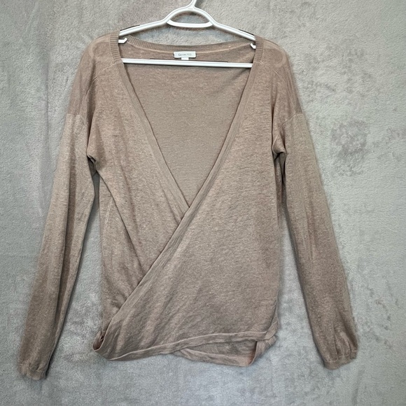 Garnet Hill 100% Linen Tan Wrap Cardigan Size Small Draped - Picture 2 of 16